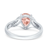 Teardrop Dainty Art Deco Pear Wedding Engagement Bridal Ring Round Simulated Cubic Zirconia 925 Sterling Silver