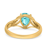 Teardrop Dainty Art Deco Pear Wedding Engagement Bridal Ring Round Simulated Cubic Zirconia 925 Sterling Silver