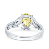 Teardrop Dainty Art Deco Pear Wedding Engagement Bridal Ring Round Simulated Cubic Zirconia 925 Sterling Silver