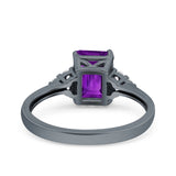 Emerald Cut Art Deco Wedding Engagement Ring Round Simulated Cubic Zirconia 925 Sterling Silver