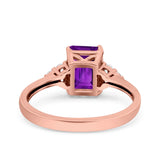 Emerald Cut Art Deco Wedding Engagement Ring Round Simulated Cubic Zirconia 925 Sterling Silver