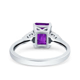 Emerald Cut Art Deco Wedding Engagement Ring Round Simulated Cubic Zirconia 925 Sterling Silver