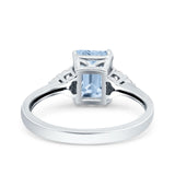 Emerald Cut Art Deco Wedding Engagement Ring Round Simulated Cubic Zirconia 925 Sterling Silver