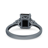 Emerald Cut Art Deco Wedding Engagement Ring Round Simulated Cubic Zirconia 925 Sterling Silver