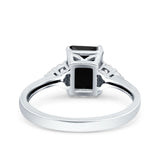 Emerald Cut Art Deco Wedding Engagement Ring Round Simulated Cubic Zirconia 925 Sterling Silver