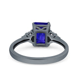 Emerald Cut Art Deco Wedding Engagement Ring Round Simulated Cubic Zirconia 925 Sterling Silver