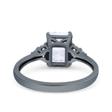 Emerald Cut Art Deco Wedding Engagement Ring Round Simulated Cubic Zirconia 925 Sterling Silver