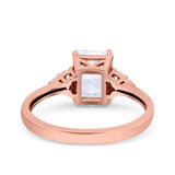 Emerald Cut Art Deco Wedding Engagement Ring Round Simulated Cubic Zirconia 925 Sterling Silver