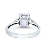 Emerald Cut Art Deco Wedding Engagement Ring Round Simulated Cubic Zirconia 925 Sterling Silver