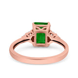 Emerald Cut Art Deco Wedding Engagement Ring Round Simulated Cubic Zirconia 925 Sterling Silver