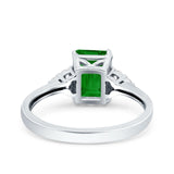 Emerald Cut Art Deco Wedding Engagement Ring Round Simulated Cubic Zirconia 925 Sterling Silver