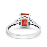 Emerald Cut Art Deco Wedding Engagement Ring Round Simulated Cubic Zirconia 925 Sterling Silver