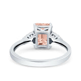 Emerald Cut Art Deco Wedding Engagement Ring Round Simulated Cubic Zirconia 925 Sterling Silver