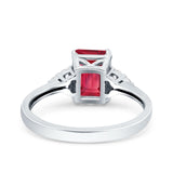 Emerald Cut Art Deco Wedding Engagement Ring Round Simulated Cubic Zirconia 925 Sterling Silver