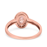 Halo Oval Art Deco Wedding Engagement Bridal Ring Round Simulated Cubic Zirconia 925 Sterling Silver