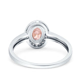 Halo Oval Art Deco Wedding Engagement Bridal Ring Round Simulated Cubic Zirconia 925 Sterling Silver
