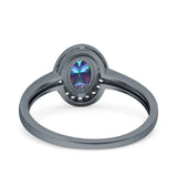 Halo Oval Art Deco Wedding Engagement Bridal Ring Round Simulated Cubic Zirconia 925 Sterling Silver