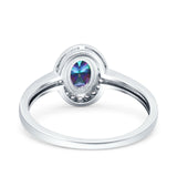 Halo Oval Art Deco Wedding Engagement Bridal Ring Round Simulated Cubic Zirconia 925 Sterling Silver