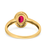 Halo Oval Art Deco Wedding Engagement Bridal Ring Round Simulated Cubic Zirconia 925 Sterling Silver