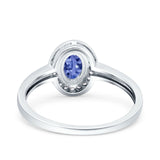 Halo Oval Art Deco Wedding Engagement Bridal Ring Round Simulated Cubic Zirconia 925 Sterling Silver