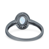 Halo Oval Art Deco Wedding Engagement Bridal Ring Round Simulated Cubic Zirconia 925 Sterling Silver