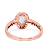 Halo Oval Art Deco Wedding Engagement Bridal Ring Round Simulated Cubic Zirconia 925 Sterling Silver