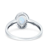 Halo Oval Art Deco Wedding Engagement Bridal Ring Round Simulated Cubic Zirconia 925 Sterling Silver