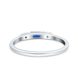 Simple Baguette Shape Wedding Ring Round Simulated Blue Sapphire CZ 925 Sterling Silver (2mm)