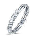 Full Eternity Band Wedding Ring Round Simulated Cubic Zirconia 925 Sterling Silver (3mm)