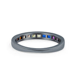 Multiple Colour Ring Wedding Engagement Band Princess Simulated Cubic Zirconia 925 Sterling Silver (2.8mm)