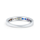 Multiple Colour Ring Wedding Engagement Band Princess Simulated Cubic Zirconia 925 Sterling Silver (2.8mm)