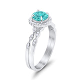 Two Piece Art Deco Halo Engagement Ring Round Simulated CZ 925 Sterling Silver