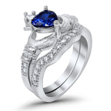 Wedding Bridal Piece Ring Heart Simulated Cubic Zirconia 925 Sterling Silver