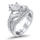 Wedding Bridal Piece Ring Heart Simulated Cubic Zirconia 925 Sterling Silver