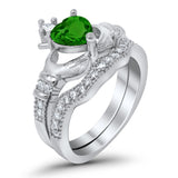 Wedding Bridal Piece Ring Heart Simulated Cubic Zirconia 925 Sterling Silver