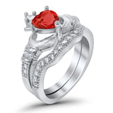 Wedding Bridal Piece Ring Heart Simulated Cubic Zirconia 925 Sterling Silver