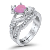 Wedding Bridal Piece Ring Heart Simulated Cubic Zirconia 925 Sterling Silver