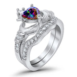 Wedding Bridal Piece Ring Heart Simulated Cubic Zirconia 925 Sterling Silver