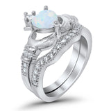 Wedding Bridal Piece Ring Heart Simulated Cubic Zirconia 925 Sterling Silver