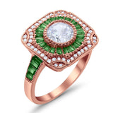 Art Deco Wedding Engagement Antique Style Ring Baguette Round Cubic Zirconia 925 Sterling Silver