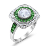 Art Deco Wedding Engagement Antique Style Ring Baguette Round Cubic Zirconia 925 Sterling Silver