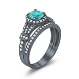 Two Piece Art Deco Wedding Ring Bridal Set Band Round Simulated Cubic Zirconia 925 Sterling Silver