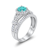 Two Piece Art Deco Wedding Ring Bridal Set Band Round Simulated Cubic Zirconia 925 Sterling Silver