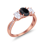 Oval Three Stone Engagement Ring Simulated Cubic Zirconia 925 Sterling Silver