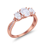 Oval Three Stone Engagement Ring Simulated Cubic Zirconia 925 Sterling Silver