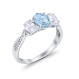 Oval Three Stone Engagement Ring Simulated Cubic Zirconia 925 Sterling Silver