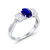 Oval Three Stone Engagement Ring Simulated Cubic Zirconia 925 Sterling Silver