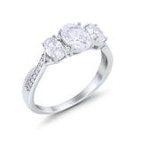 Oval Three Stone Engagement Ring Simulated Cubic Zirconia 925 Sterling Silver