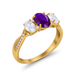 Oval Three Stone Engagement Ring Simulated Cubic Zirconia 925 Sterling Silver