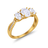 Oval Three Stone Engagement Ring Simulated Cubic Zirconia 925 Sterling Silver